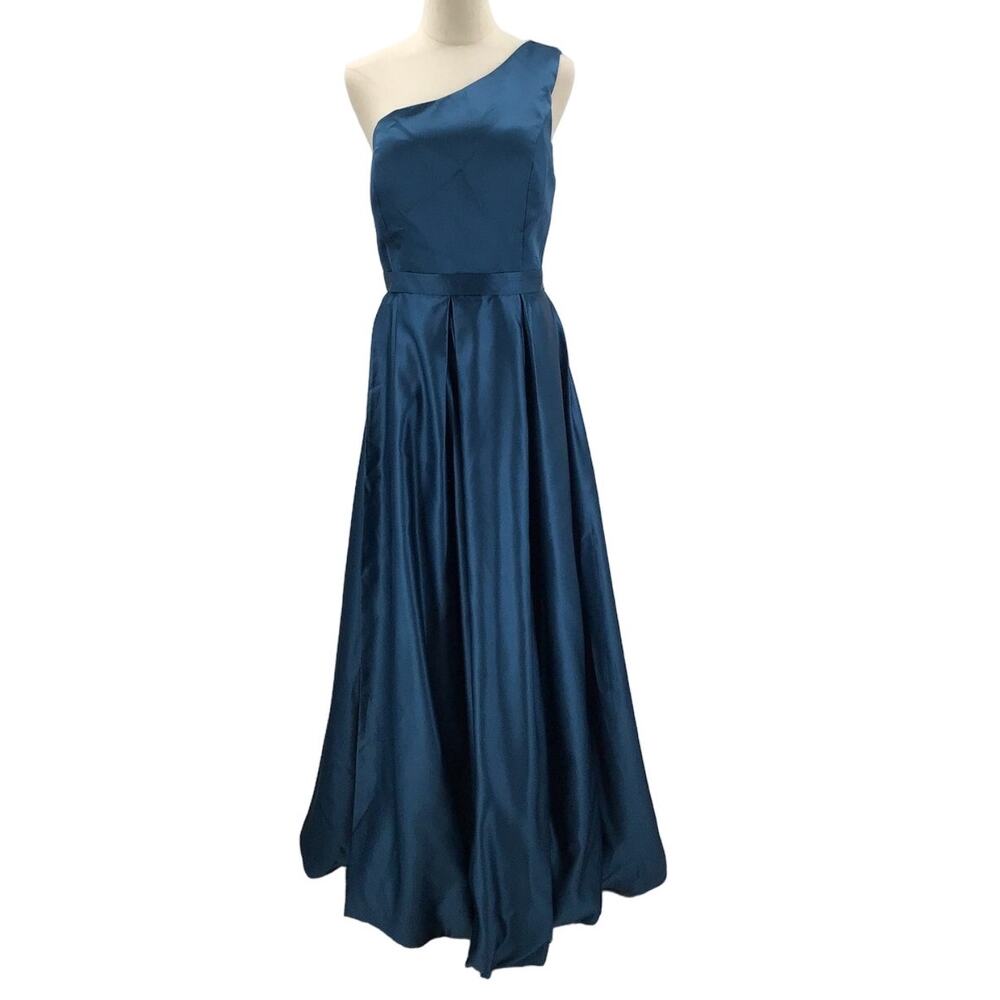 VNAIX BRIDALS SZ 16 1X plus teal one shoulder formal maxi dress gown NEW B118